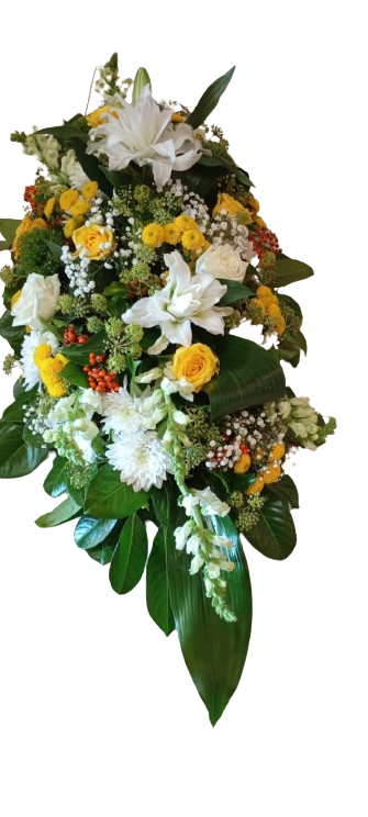 Coussin long (blanc, jaune et orange)
